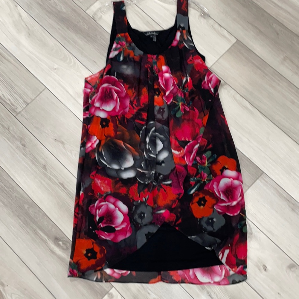 Charlie B sleeveless floral dress over black